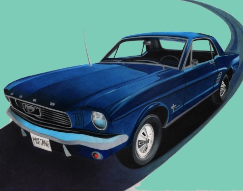 Mustang with oralight blue background